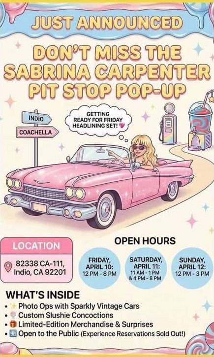 Sabrina Carpenter Pit Stop pop-up invitation